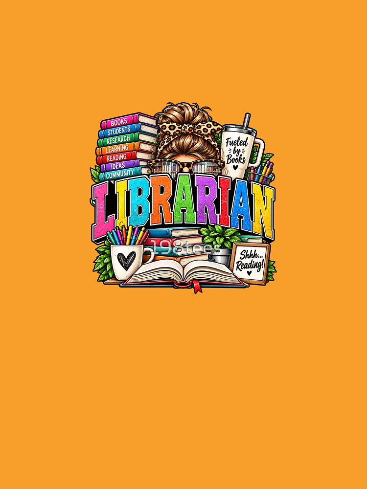 Funny Librarian Fueled By Books Reading Humor by 198tees
