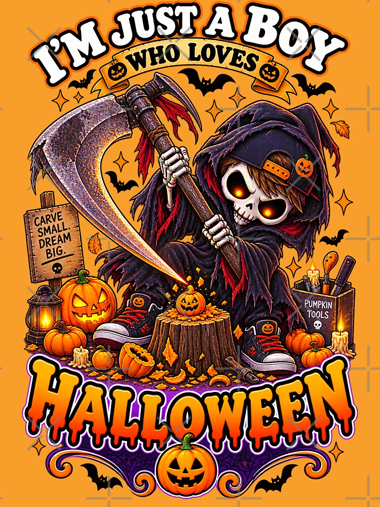 ⭐ CRYPT OR TREAT COLLECTION - GRIM REAPER IN COSTUME CARVING SMALL PUMPKINS - BOY by WheelieGdArt