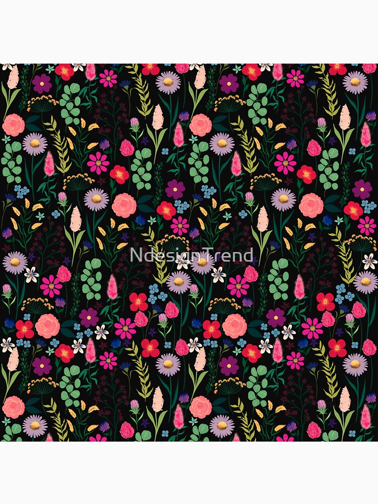 Boho Botanical Watercolor Flowers Black by NdesignTrend