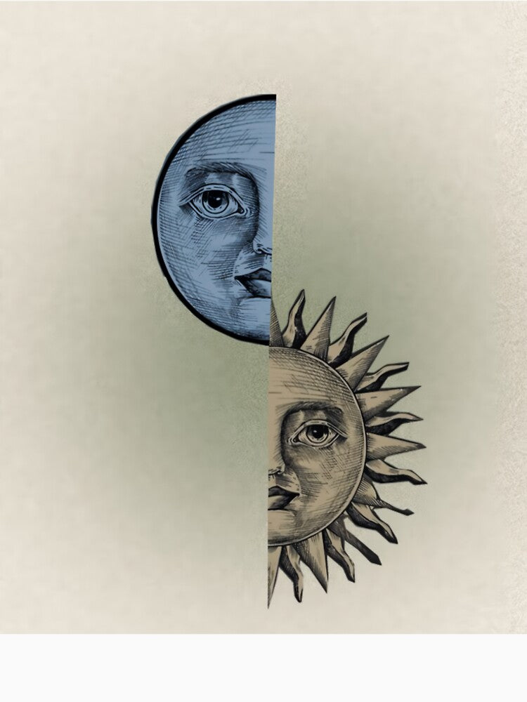 Vintage Sun and Moon Celestial Art by WanderingValley