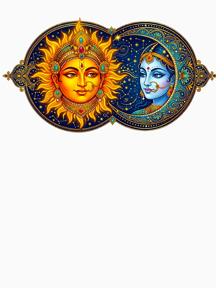 Celestial Sun and Moon Union - Traditional Indian Deity Art by MT-Hub | Art for Every Soul