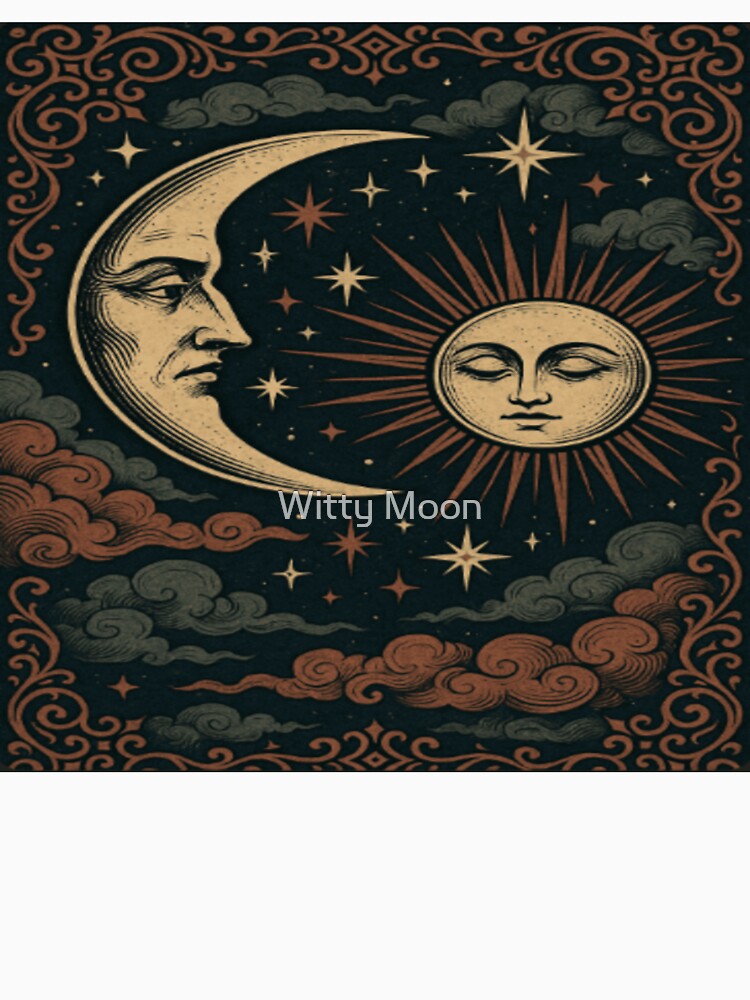 Mystic Harmony: Celestial Moon & Sun in Retro Gothic Style by Witty Moon