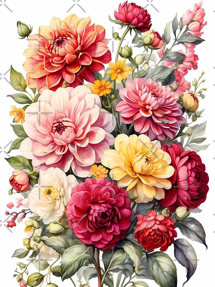 Whispers of Spring: Dahlias, Ranunculus, Snapdragons, and Veronica Flowers by Chicandcool