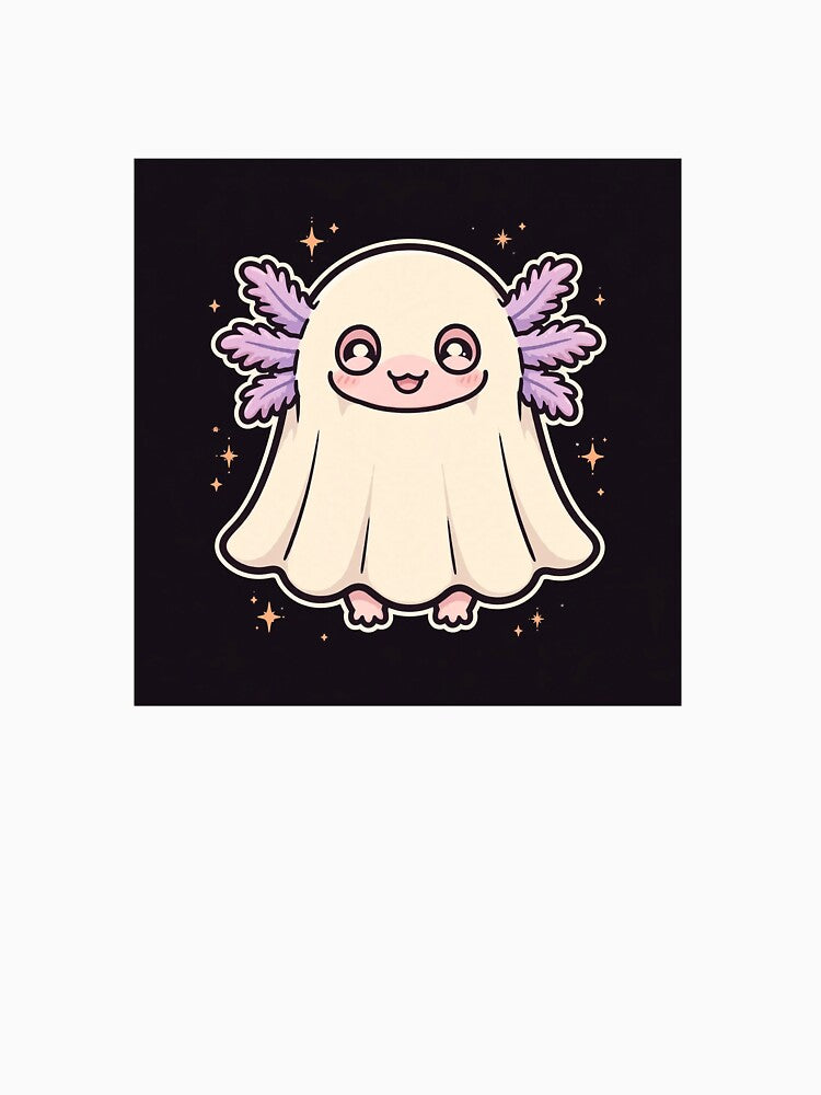 Axolotl in Halloween Costume Sticker | Cute Axolotl Ghost Outfit Tee by WaferHouseGoods