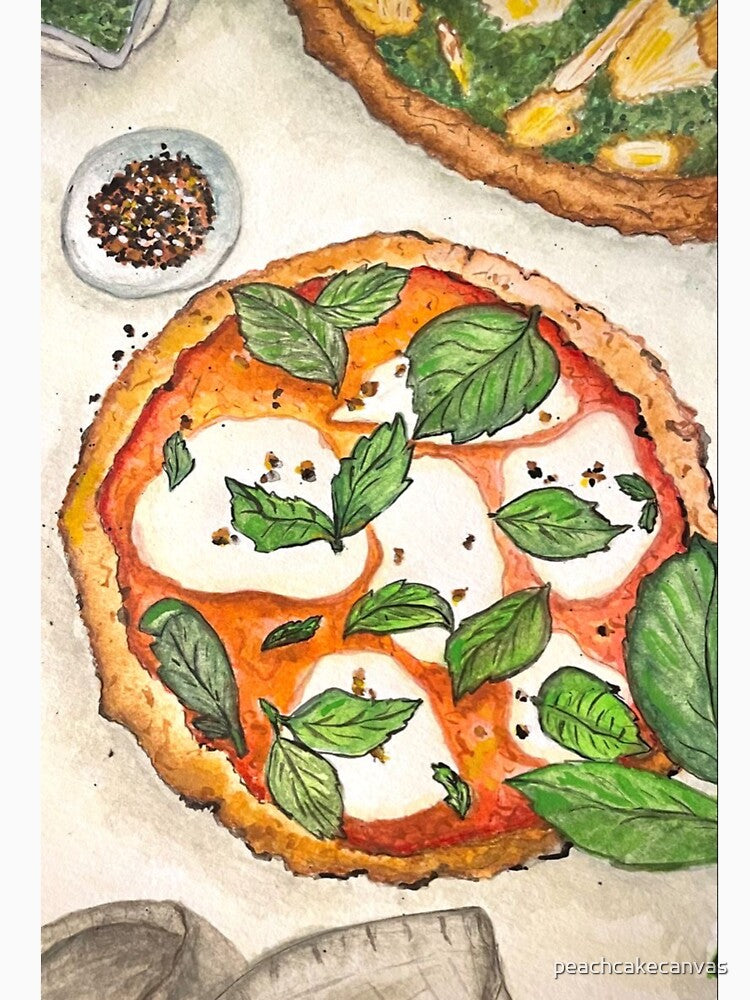 Italian food, pizza, art, kitchen, food lover, margherita, basil, gourmet, pizza lover, cute by peachcakecanvas
