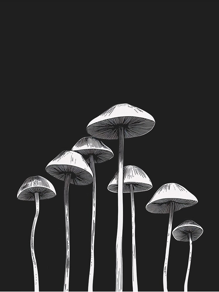 Dark moody mushrooms on black background - elf goth botanical cottage core forest goblin core goth whimsy fairy grunge emo night by Fantasy Cache