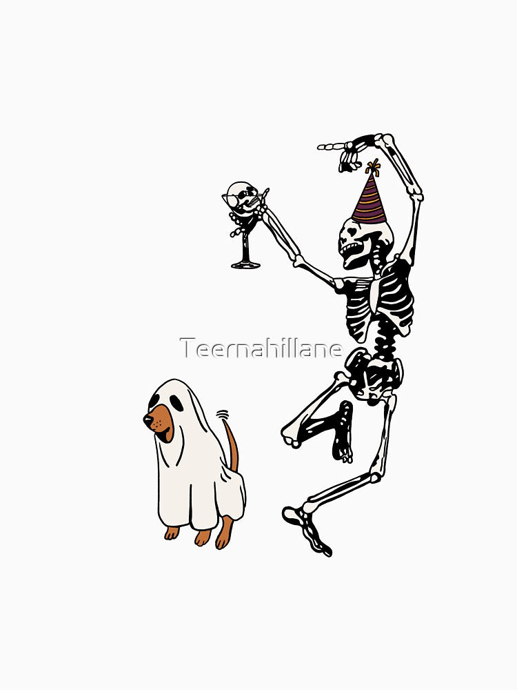 Dancing Skeleton with Ghost Dog and Cocktail by Teernahillane