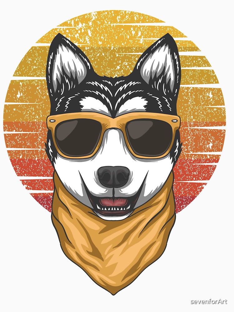 Husky sunset retro vector by sevenforArt