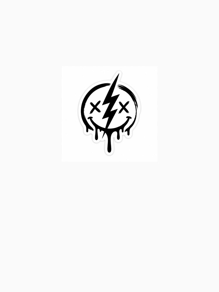 Lightning Smiley Sticker | Grunge Aesthetic Vinyl Decal | Cool Gen Z Laptop & Water Bottle Sticker by LarkLeaf