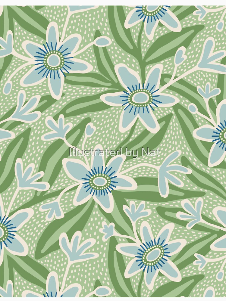 Abstract passiflora flowers in green by Illustrated by Nat