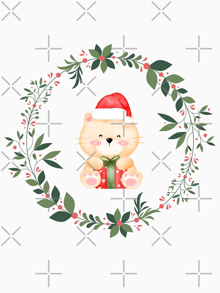 Cute Christmas Cat with Gift Wreath by JSMidnightCreations