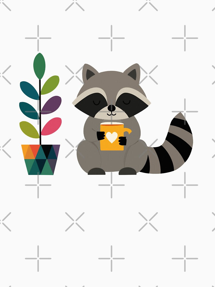 Cute Cozy Raccoon with Coffee by OlhaDreamArt