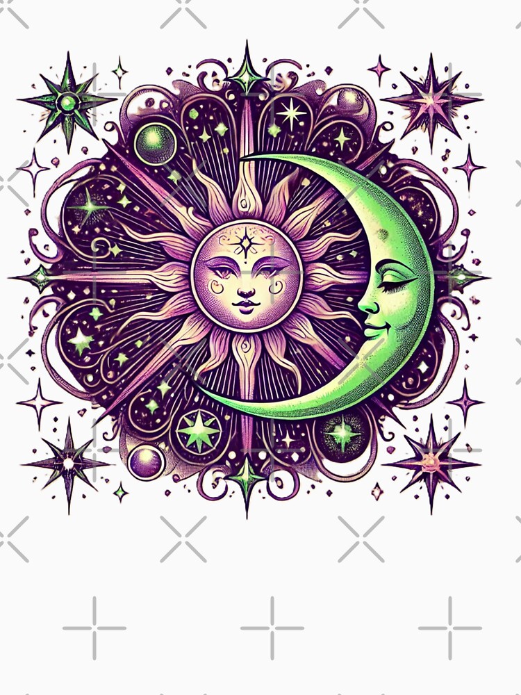 Mystical Sun & Moon in Purple and Green – Cosmic Spiritual Design by CarmaQuanTarot by CarmaQuanTarot