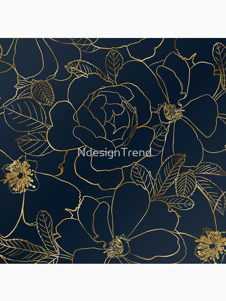 Elegant Blue Gold Roses Floral by NdesignTrend