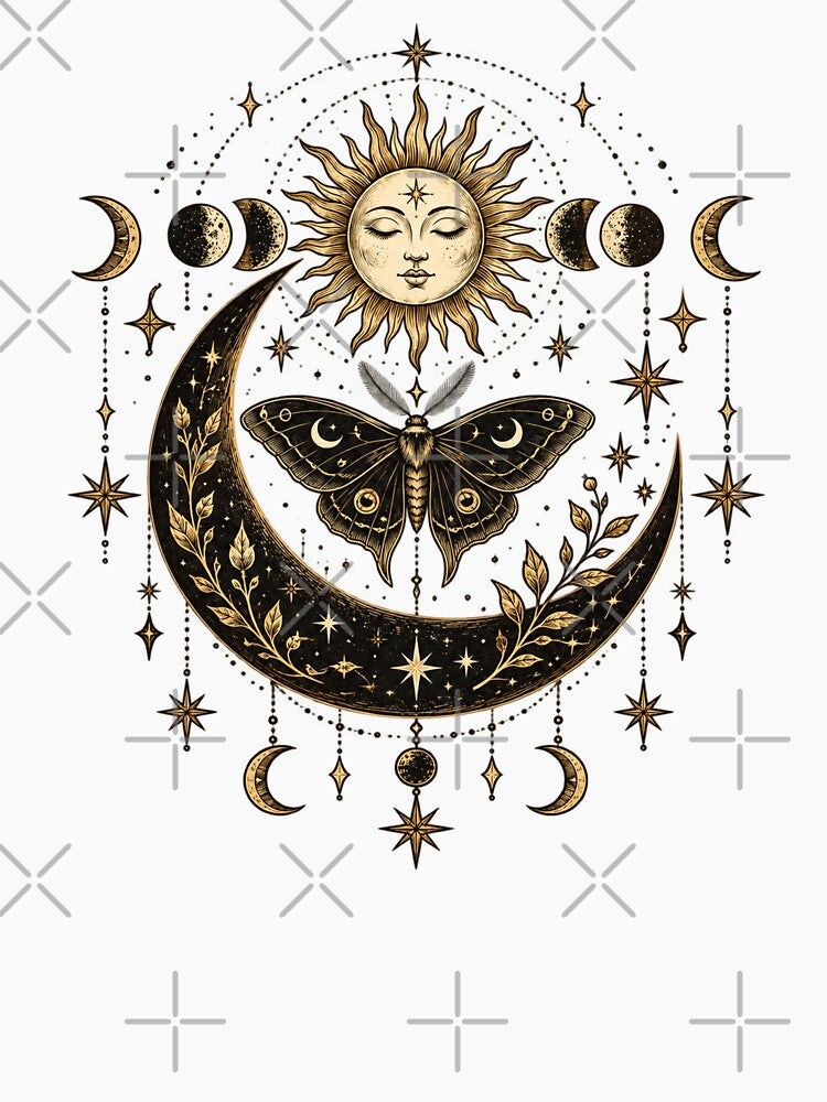 Celestial Moon & Stars Vintage Moth Mystical Art by 1DreamerShop