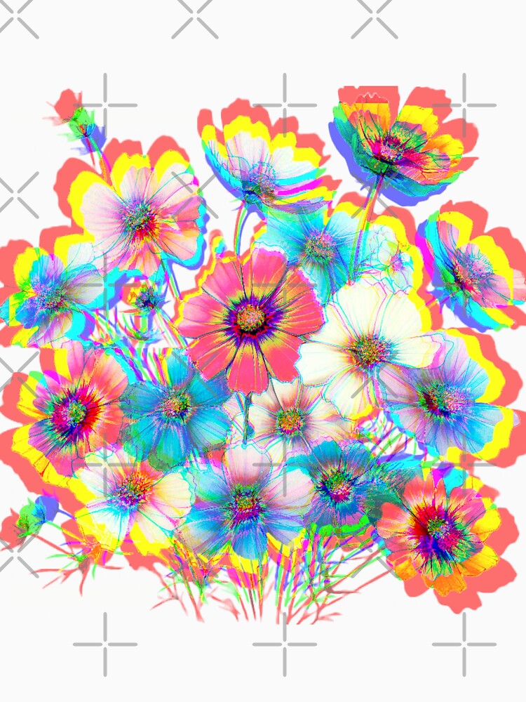 Trippy Chromatic Aberration Colorful Watercolor Wildflower Cosmo Flowers - White, Blue, Pink, and Purple by Star-Fragment