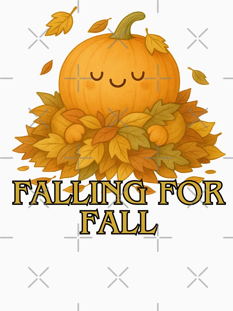 Falling for Fall – Cute Pumpkin in Autumn Leaves | Cozy Fall Illustration by FusionTeeDesign