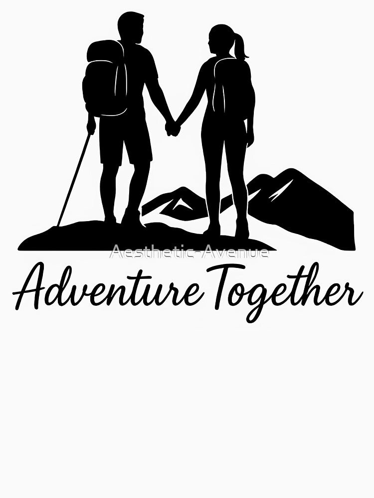 Adventure Together Hiking Couple Silhouette- Minimalist Mountain for Outdoor Lovers by Aesthetic-Avenue