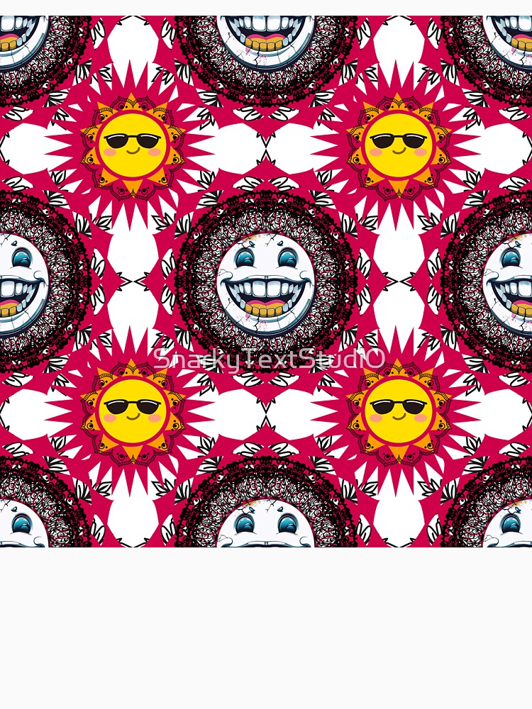 Trippy Sun and Moon Mandala Pattern – Whimsical Celestial Psychedelic Design by SnarkyTextStudiO
