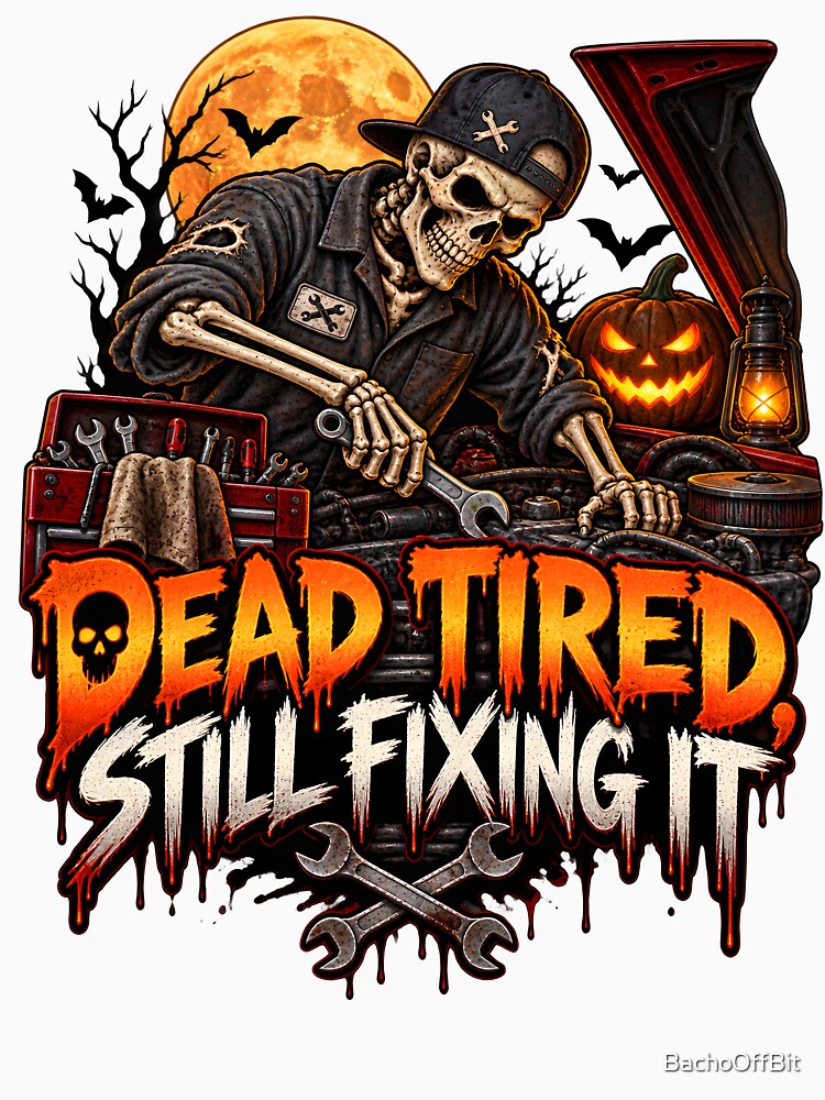 Dead Tired Still Fixing It Skeleton Mechanic by BachoOffBit
