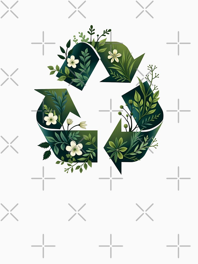 A Vibrant Recycling Symbol of Leaves, Flowers, and Vines by VibeTCreations