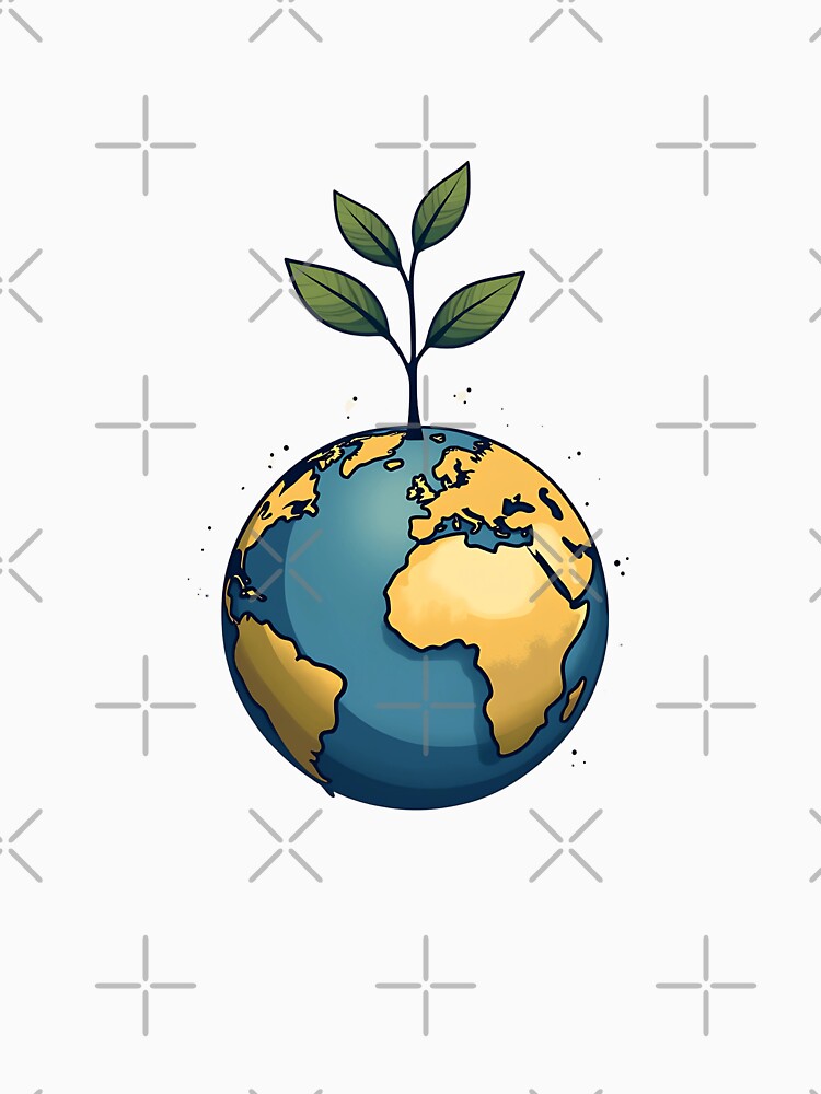 A Minimalist Illustration of the Earth with a Plant Sprouting from the Top by VibeTCreations
