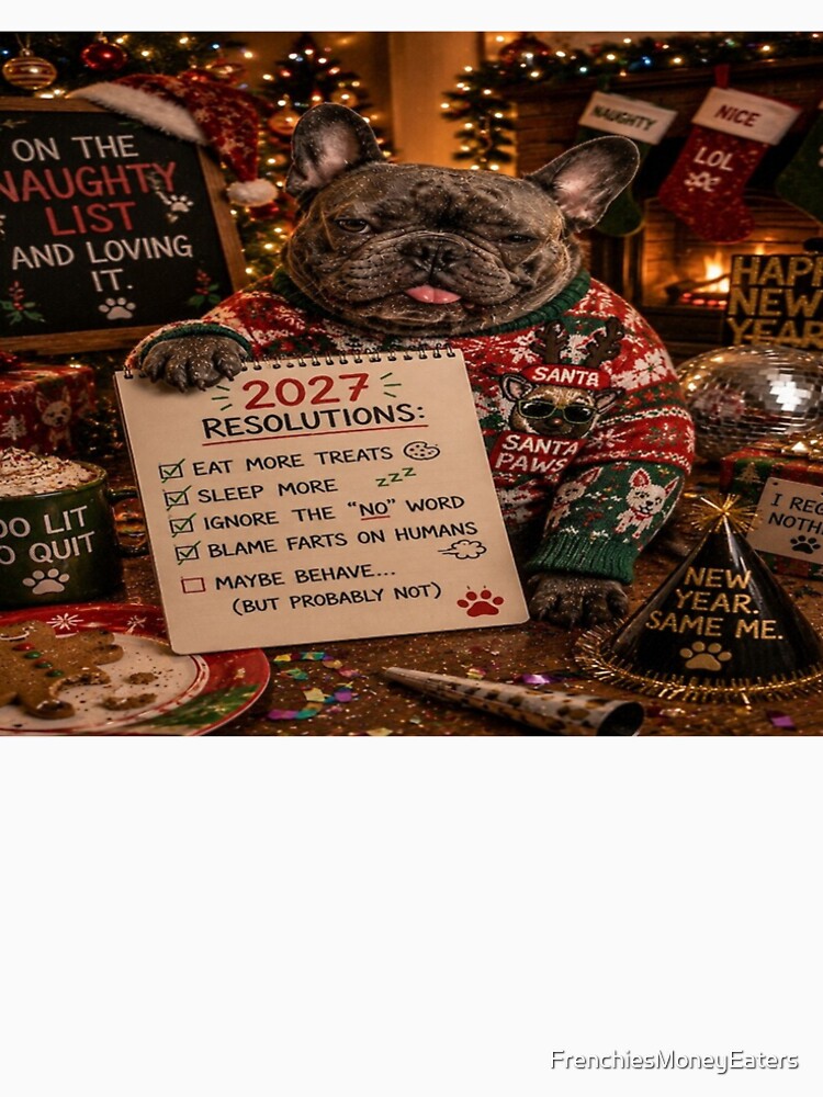 Funny 2027 New Year French Bulldog - Cheers to More Chaos by FrenchiesMoneyEaters