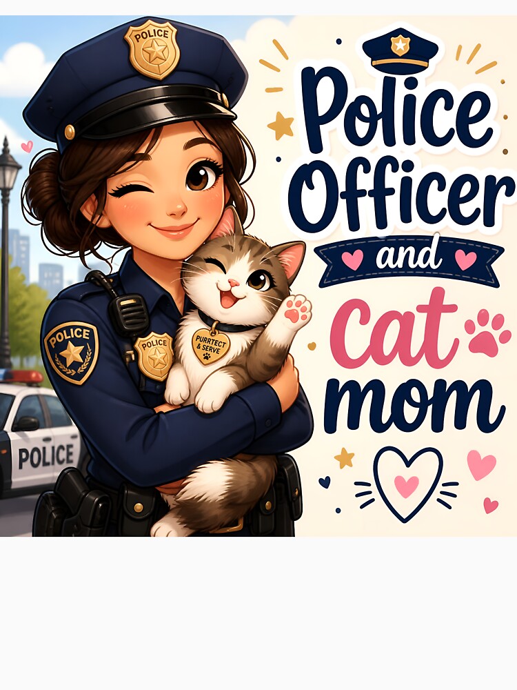 Police Officer and Cat Mom — Funny Female Police Officer Cat Mom Gift Shirt by DoggyDayLove