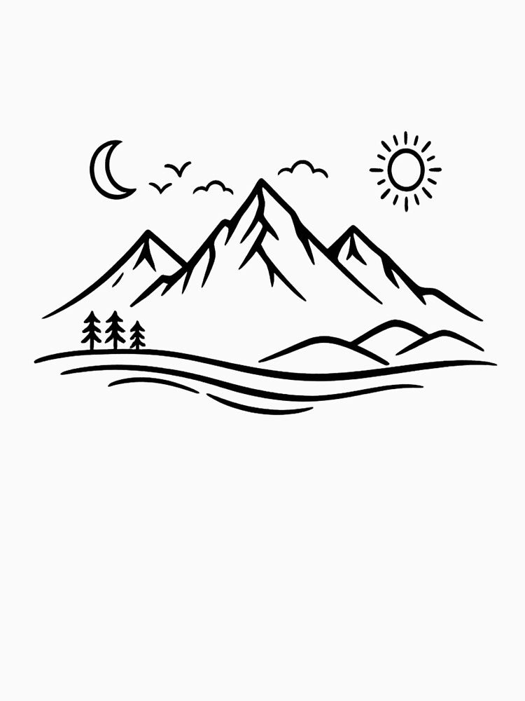 Minimal Mountain Landscape Line Art – Modern Adventure Nature Vector Design by ArtWaveStudio8