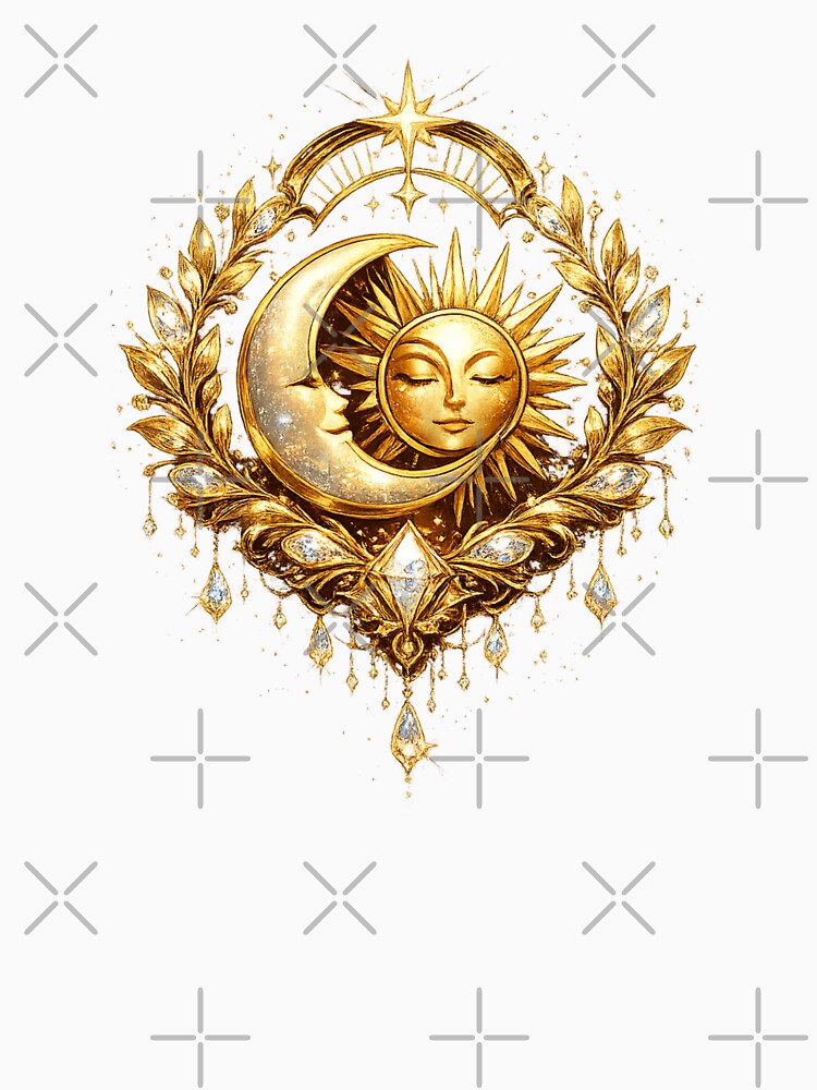 Golden Celestial Moon & Sun Emblem – Luxury Art Deco Cosmic Design | Emoji Emblems by Emoji Emblems
