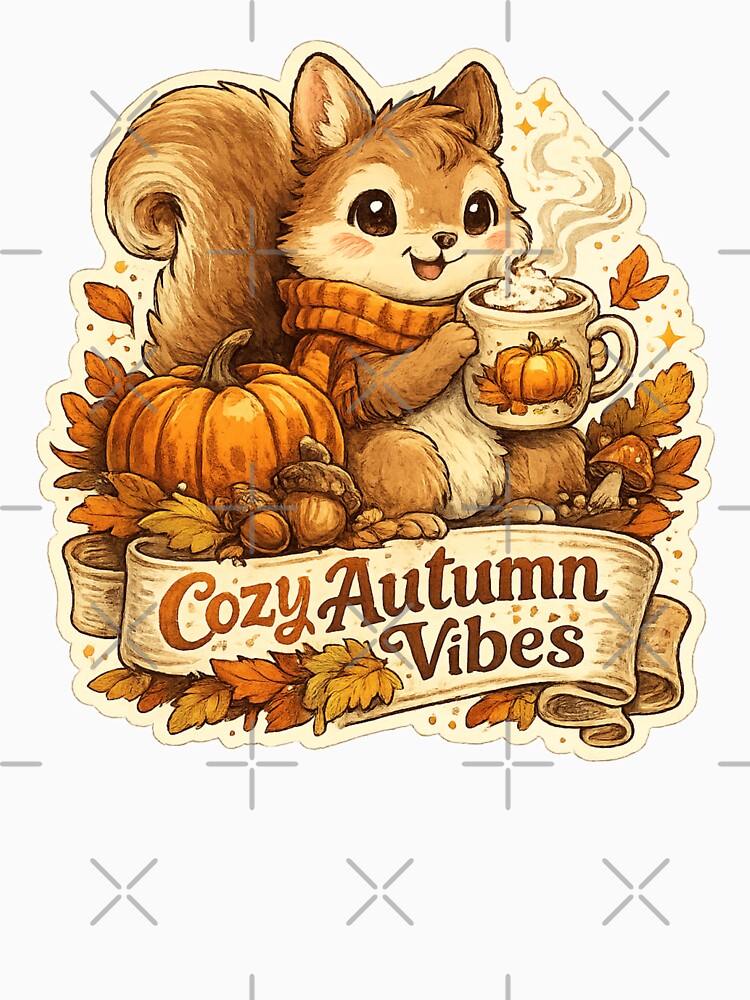 Cozy Autumn Vibes Cute Squirrel with Pumpkin Spice Coffee | Fall Aesthetic Vintage by Mahmoud Salah