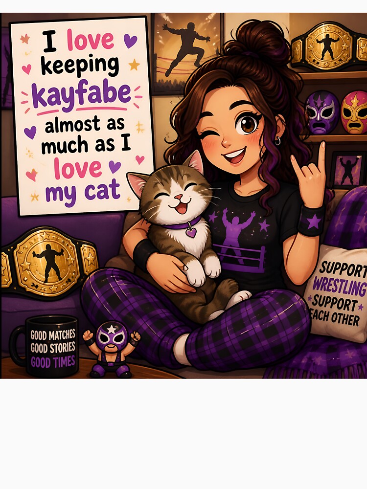 I Love Keeping Kayfabe Almost As Much As I Love My Cat — Funny Female Wrestling Fan Cat Mom Gift Shirt by DoggyDayLove