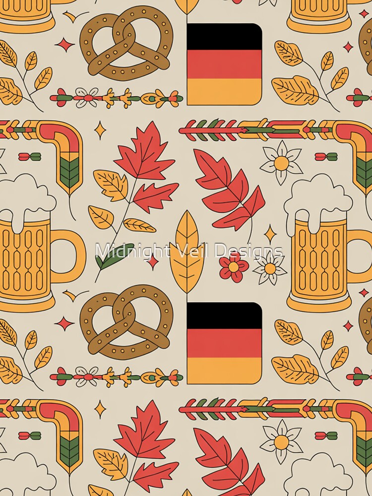 Oktoberfest Beer & Pretzel Seamless Pattern by Midnight Veil Designs