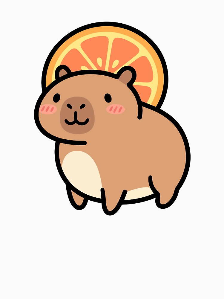 Kawaii Capybara with Orange on Head Cute Cartoon by Eldaz
