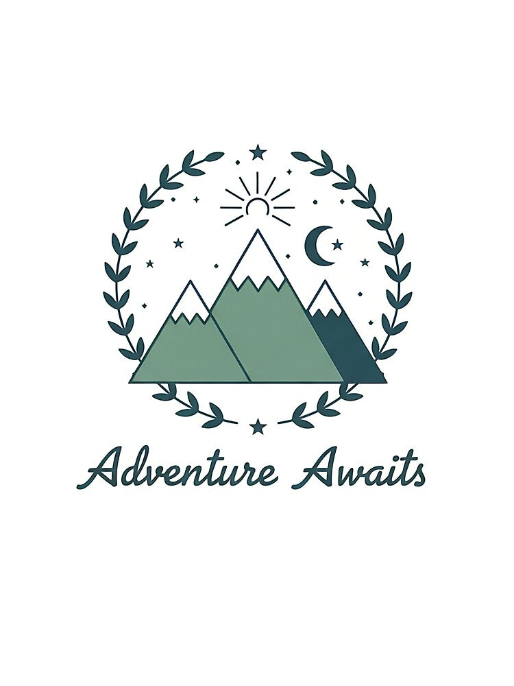 Adventure Awaits Minimalist Mountain Nature Moon Sun T-Shirt by ChameloX