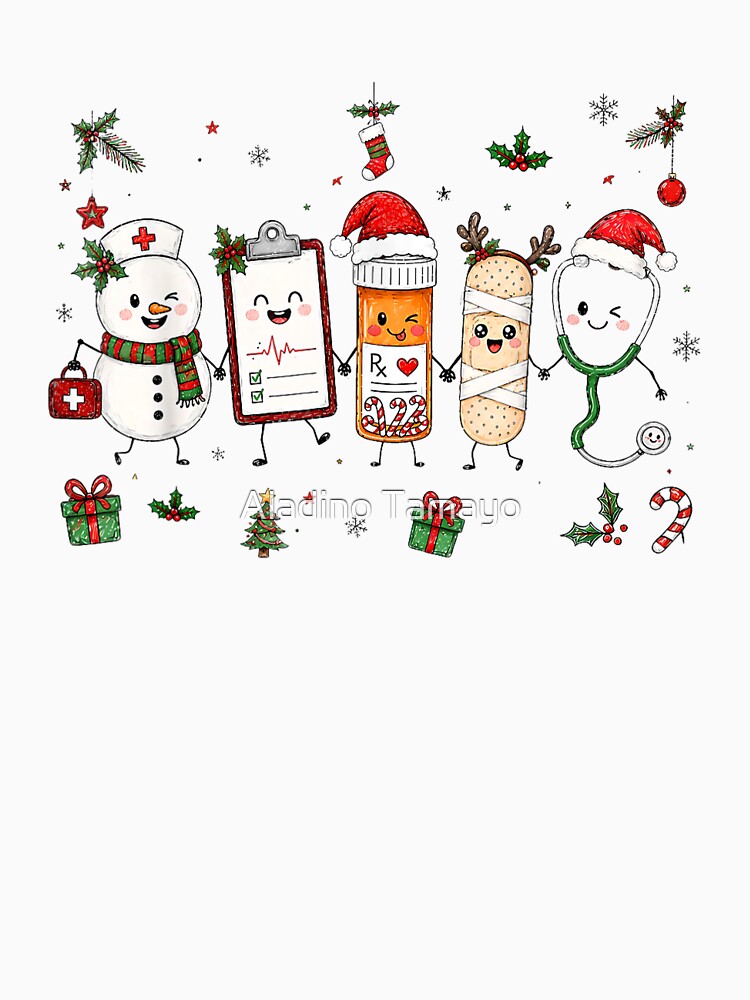 Doodles Medical Characters Christmas Nurse Xmas Holiday by Aladino Tamayo