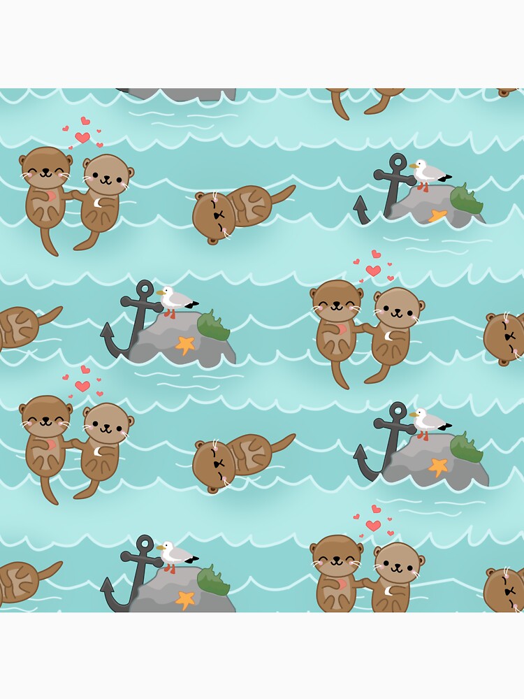 Otter In Love Ocean Waves by JaskolArt