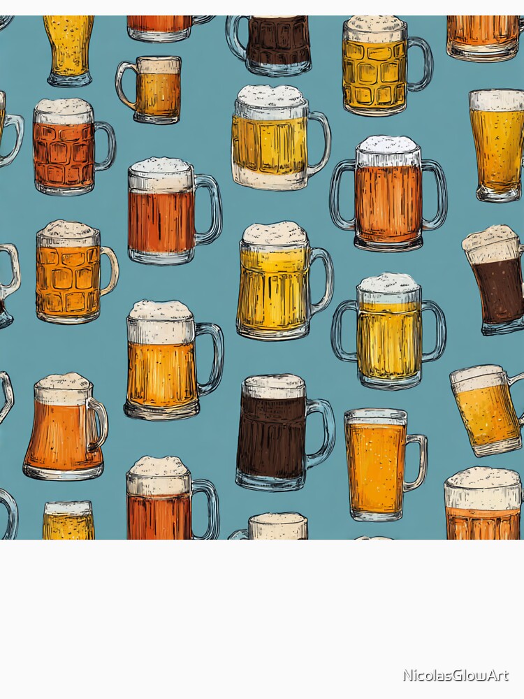 Hand Drawn Beer Mugs Pattern Craft Beer Lover by NicolasGlowArt