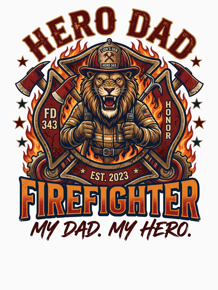 Hero Dad Firefighter Lion Maltese Cross Fire Rescue Art by rich-moda