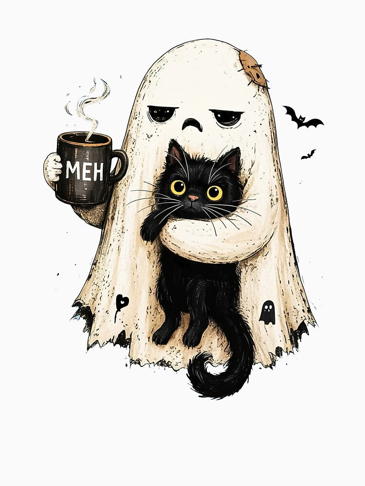 Halloween Ghost Holding Black Cat Funny by ellapaintcoast