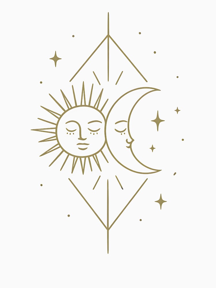 Sun and Moon Harmony – Celestial Balance Gold Line Art Design by Fleimas
