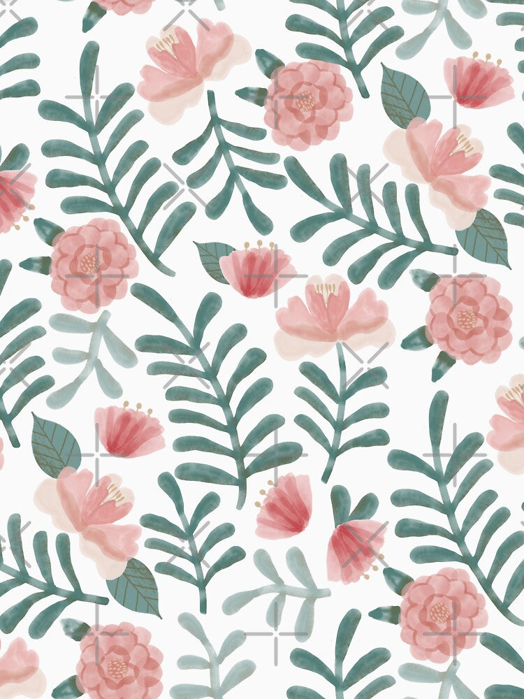 Calm Watercolor Botanical Repeat Pattern Flowers and Leaves by Mag-nificentMag