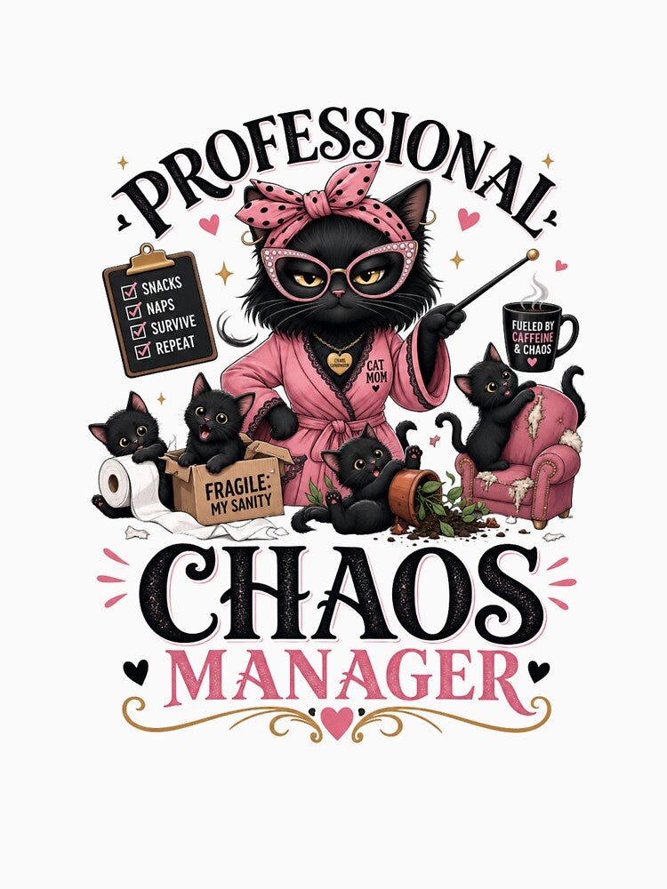 Professional Chaos Manager Black Cat Mom Funny Kawaii T-Shirt by Ashley critters