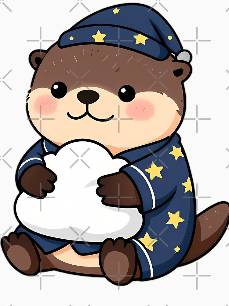 Cute River Otter in Starry Pajamas Hugging Cloud Pillow by pumsquare