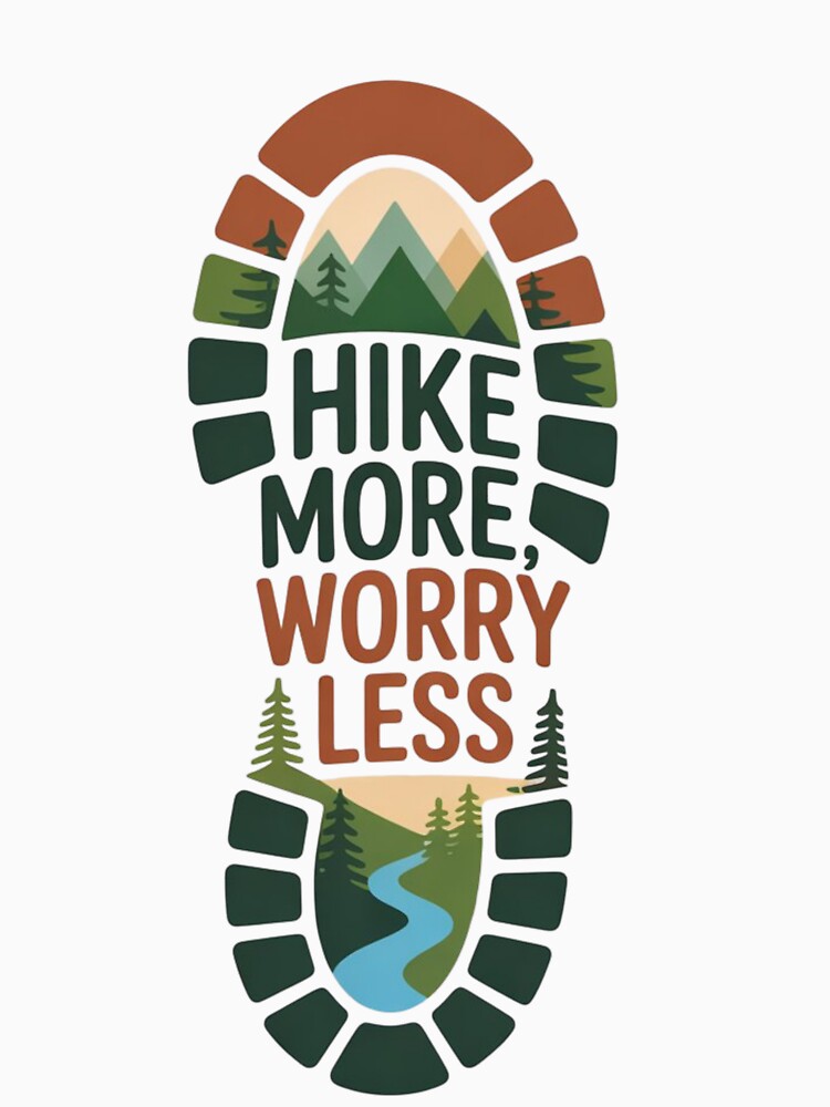 Hike More Worry Less Boot Print Nature Hiking Design by RALYSHOP