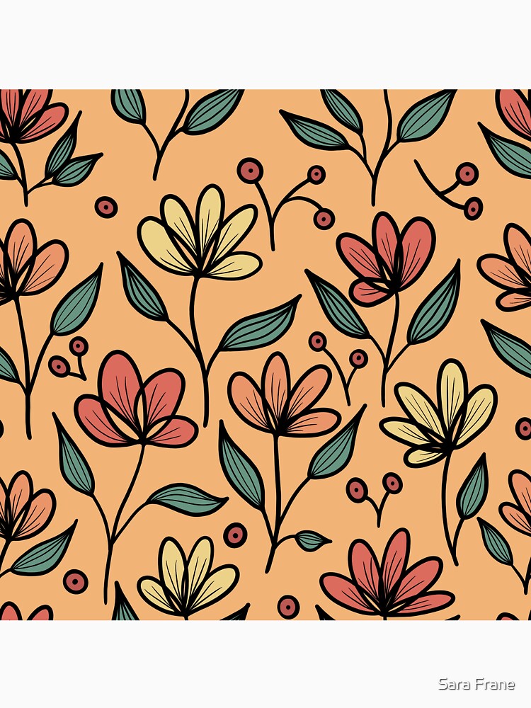 cute wildflowers on orange by Sara Frane