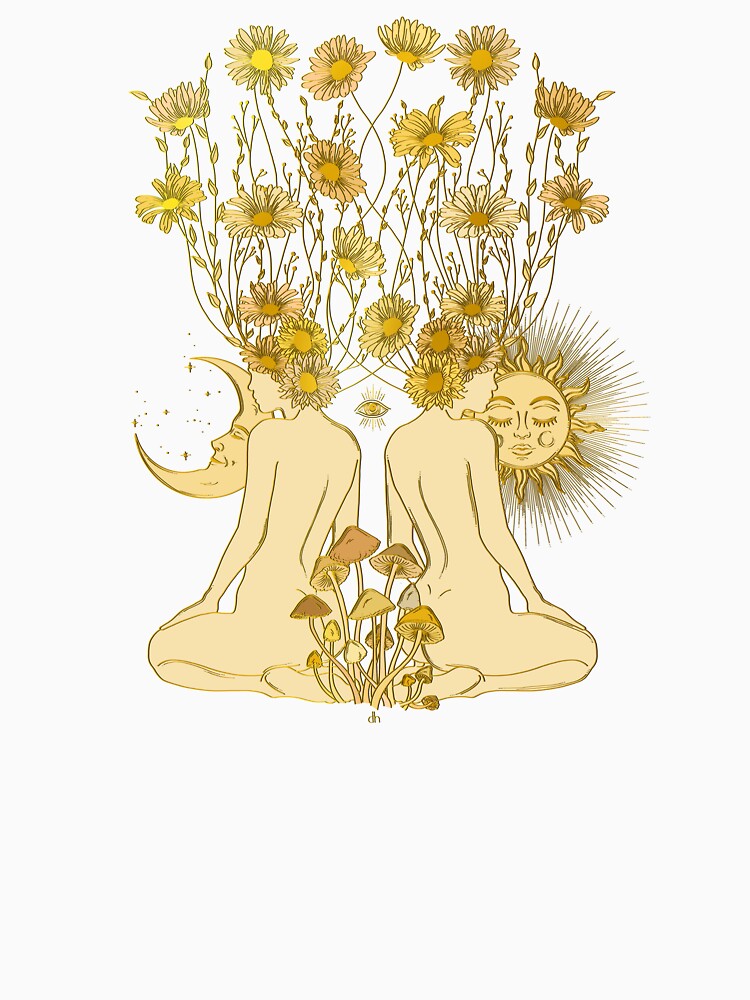Psychedelic mushroom women with moon and sun by DenHalasovaArt