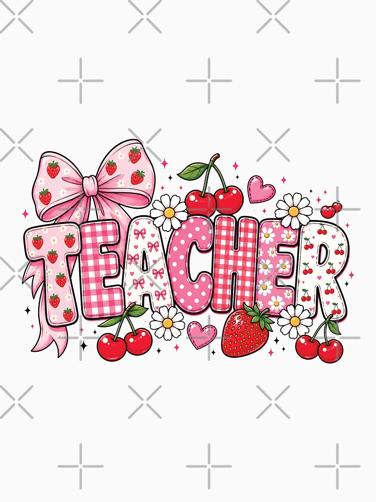 Coquette Teacher Strawberry Cherry Bow Pink Aesthetic by MAPDDesigns