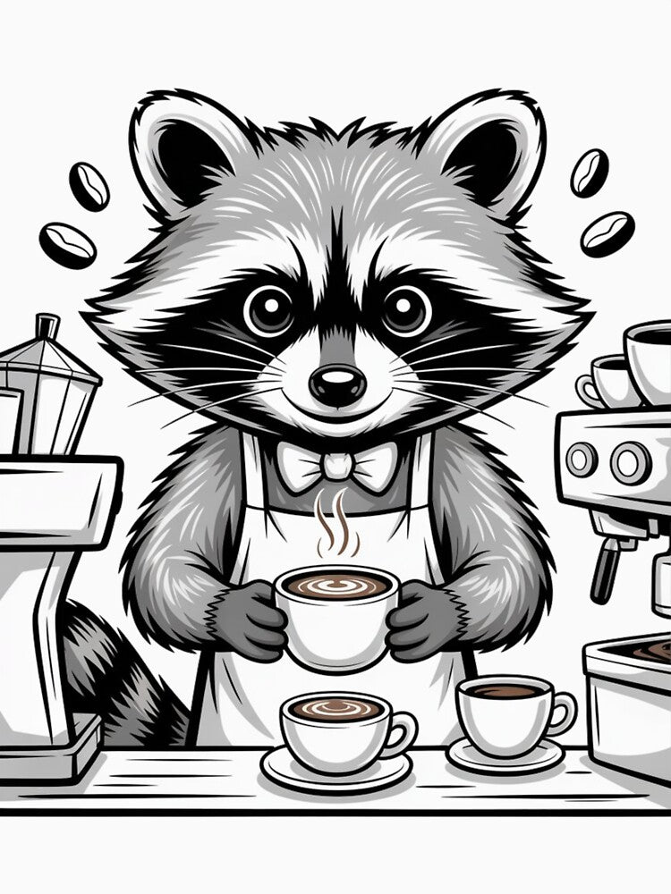 Raccoon Barista coffee lover animal by KrissGraphShop