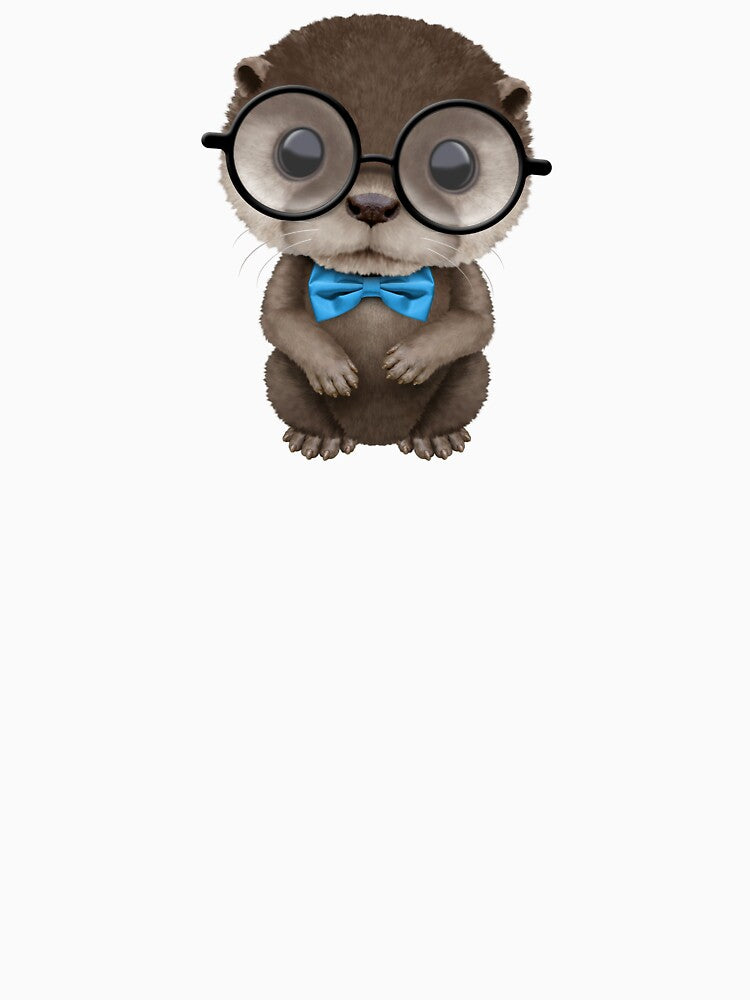 Cute Otter Wearing Glasses and Blue Bow Tie by JeffBartels
